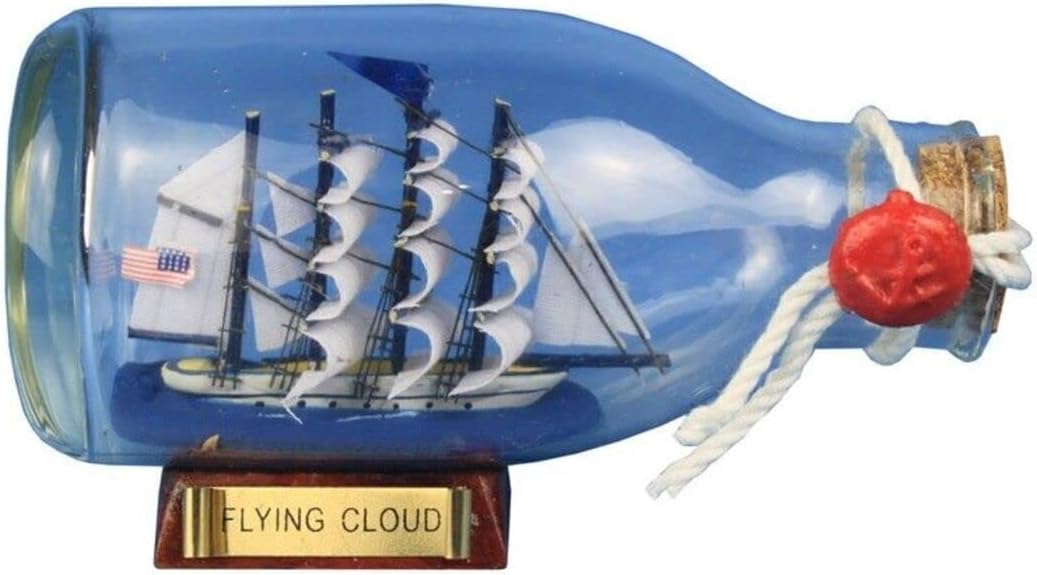 Hampton Nautical Flying Cloud Ship in a Glass Bottle, 5" , Brown