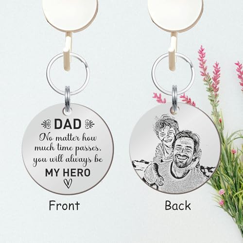 Image of Father's Day Gifts, Dad Birthday Gifts from Daughter Personalised Daddy Photo Keyring - The Moment You Became My Daddy | Personalised New Born Baby Gift