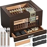 TISFA Cigar Humidor Cedar Wood Cigar Box with 2 Digital Hygrometer, 2 Humidifiers, Cedar Tray, Divider...