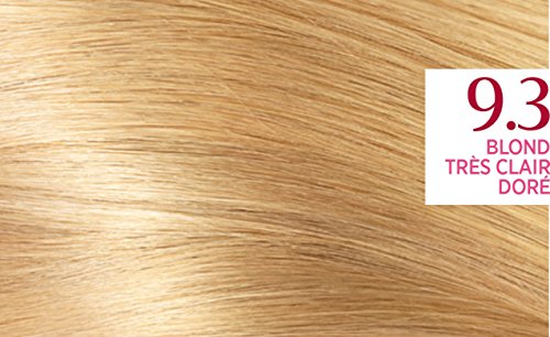 L’ORÉAL PARIS - Coloration Cheveux Permanente Triple Soin - Couvre 100% des Cheveux Blancs - Excellence Crème - Nuance : Blond Très Clair Doré (9.3) (Lot de 2)