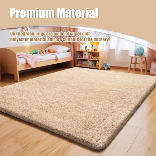 Shag Area Rug for Bedroom 5x8,Beige Fluffy Area Rugs for Living Room,Soft Fuzzy Rug Non-Shedding Indoor Plush Carpet for Kids Bedroom Nursery Dorm Home Decor
