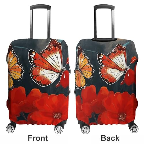 Red Flowers And Butterflies Luggage Cover, Washable Elastic Suitcase Cover Protector Fit 18-32 Inch Luggage3