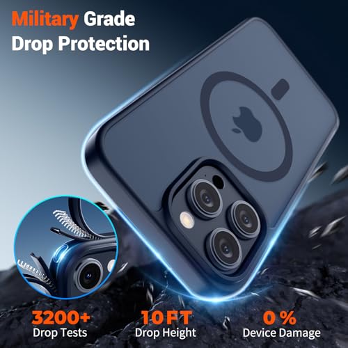 Image of SUPFINE Magnetic for iPhone 15 Pro Case with Screen Protector (Compatible with MagSafe) (Military Grade Drop Protection) Translucent Matte Shockproof Phone Cover,Dark Blue
