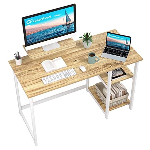 GreenForest Escritorio de Computadora,Mesa de Computadora Portátil con Almacenamiento para Controlador,Mesa de Estudio para Oficina en Casa, 100 x 50 cm,Beige