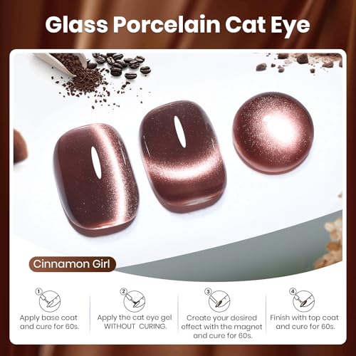 Image of Beetles Brown Cat Eye Gel Nail Polish - Cinnamon Girl Cat Eye Gel Polish, 15ML Glitter Brown Magnetic Gel Polish Jelly Sheer Translucent Effect Soak Off UV French Nail Art Manicure Gift for Women