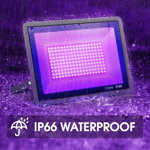 3 Pack 150W LED Black Lights, Blacklight Flood Light Outdoor with Plug and Switch, IP66 Waterproof for Dance Party, Glow in The Dark, Halloween Lights, Body Paint, Fluorescent Poster - Image 3