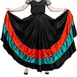 Adult Ruffles Black Red Green Maxi Long Dance Skirt for Mexican Flamenco Halloween Costume (Black Sk