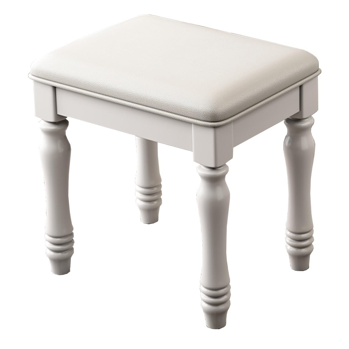 Leather Dining Chairs Wood Modern Kitchen Dining Chair with Soft Cushion Farmhouse Square Stool Upholstered Makeup Stool with Wood Legs for Living Room, Office, Bedroom(White,A)