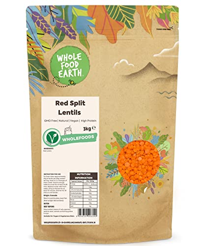 Wholefood Earth Red Split Lentils 3 kg | GMO Free | Natural | High Protein