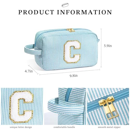 Image of YOOLIFE Personalized Gifts for Mom - Initial Makeup Bag Cosmetic Bag Toiletry Pouch, Personalized Birthday Gifts for Mom Grandmother Stepmother, Mother In Law Gifts, Mothers Day Gifts, Light Blue N