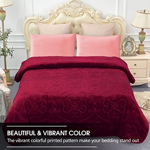 Image of JYK Luxury Fleece Plush Blanket 3.5 LB, 1 Ply, Korean Mink Blanket Queen 79 inch x 91 inch - Super Soft and Warm, Lightweight and Cozy Fuzzy Solid Color Embossed Fleece Blanket for Bed (Burgundy)