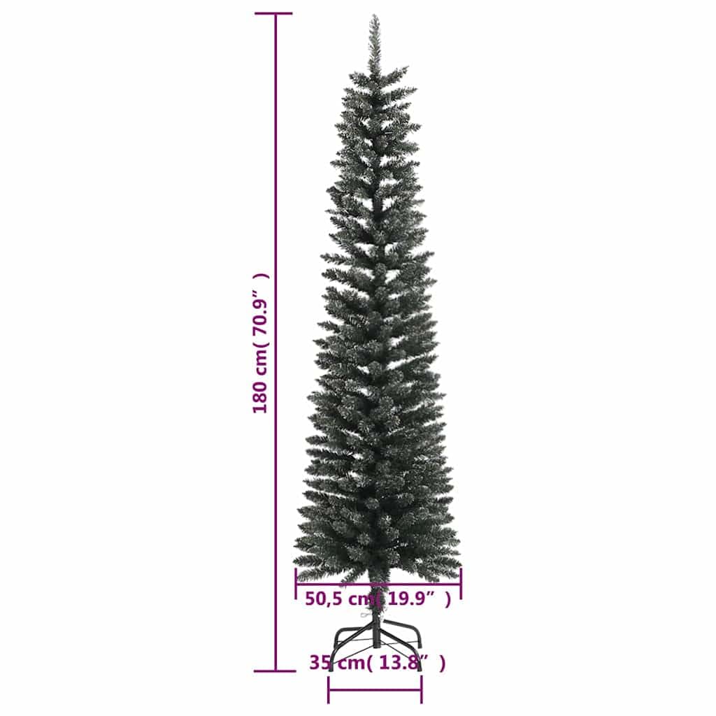 Sapin de Noël artificiel fin de 180 cm avec 286 pointes - Blanc enneigé pour les pièces étroites - Décoration de Noël avec support en acier solide