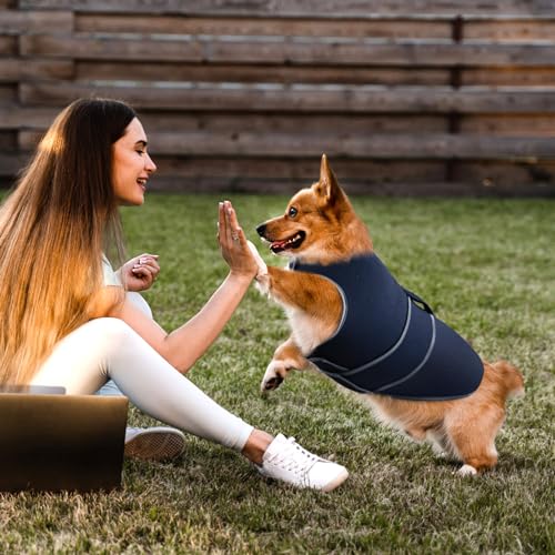 Image of Dog Anxiety Shirt, Calming Vest for Thunderstorm, Travel, Separation, Calming Coat Wrap for Dogs, Pet Stress Relief Anxiety Jacket (Dark Blue, Large)