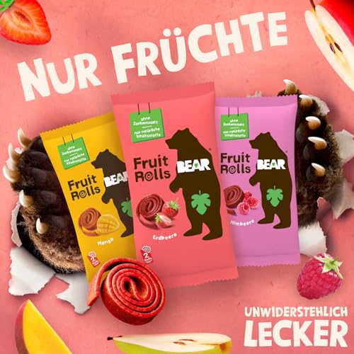 BEAR Fruchtrollen Mixbox I 100% Natürliche Inhaltsstoffe I Ohne Zusatz von Zucker I Gesunder Snack für Kinder & Erwachsene I 24 Beutel x 20g I 480g