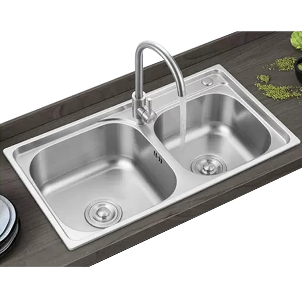 Fregadero de cocina de doble tazón de acero inoxidable con grifo integrado drop-in