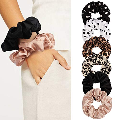 Ondder Scrunchies Large Hair Scrunchies with Zipper Leopard Dot Hair Scrunchies Soft Hair Tie Ropes Scrunchie Pony Tails Hair Holders Hidden Pocket Scrunchie for Women Girls Hair Accessories - 6 Pcs