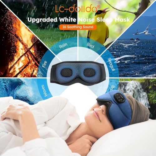 Image of LC-dolida White Noise Bluetooth 5.4 Sleep Eye Mask with Timer, 3D Sleeping Mask Headphones with 16 Soothing Sounds, Total Blackout Sleep Headphones for Side Sleeper /Women /Men (Blue)