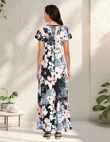 Image of Lacavocor Womens Short Sleeve Maxi Dresses Empire Waist Long Dress