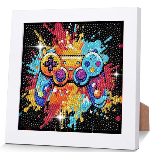 bleihum Game Diamond Art Painting Kits for Kids with Frame Small Diamond Art for Kids Ages 8-12 Controller Kid Gem Kits with Beautiful Package Gift Boys Decor (7x7inch)