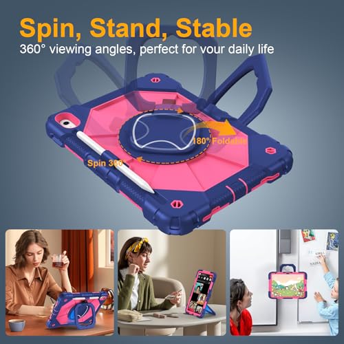 Image of Case for iPad A16 11th /10th Generation 11 inch /10.9 inch 2025 /2022, Ubearkk for iPad a16 case with Screen Protector, 360 Degree Rotating Stand Shoulder Strap Pencil Holder, Navy Pink
