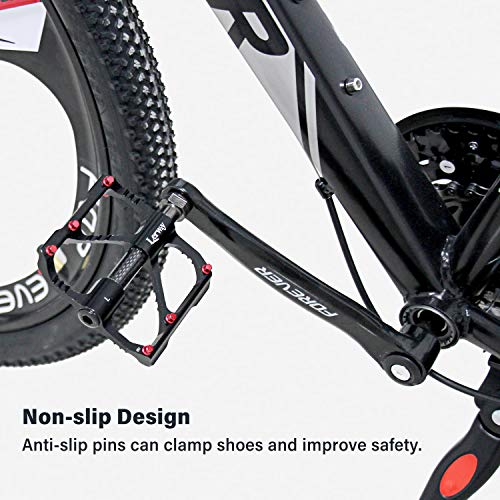 Lerway Bike Pedals Large Mountain Bike Pedals, Wide Platform Aluminum Pedals With 12 Anti-Skid Pins, 9/16" For Road Mountain Bmx Mtb Bike #TOP4