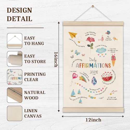 Image of DOI-LANEE Daily Affirmations Wall Decor for Women Kids,Positive Inspirational Motivational Mental Health Posters Hanger Frame,Wall Art for Therapist Calming Office Nursery Playroom Bedroom,12x16 Inch