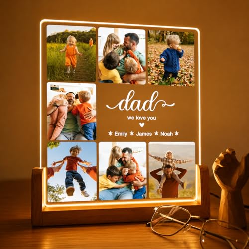 Image of Personalized Father's Day LED Lamp, Custom Dad Photo Collage Acrylic Night Light (Design 1)