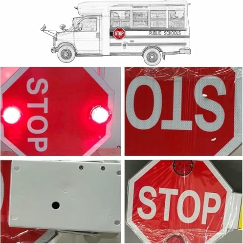Reflective LED School Bus Stop Paddle - Double-Sided Flashing Stop Sign with Controller, Universal Vehicle Mount, Enhanced Visibility for Safety