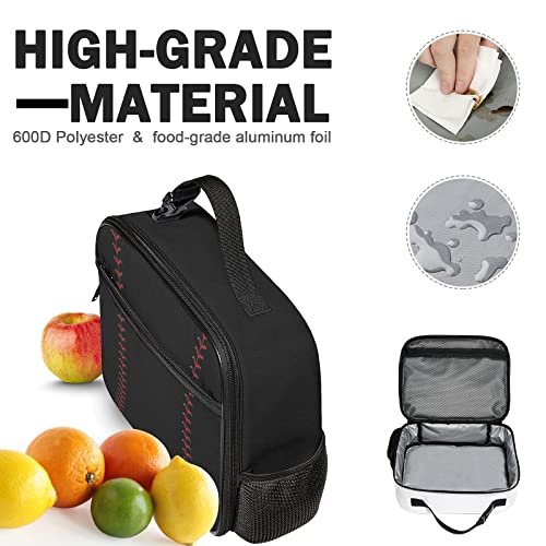 Fashion Red Stitching Baseball Lunch Bag With Locking Hand Strap Durable Waterproof Insulation Lunch Box High Capacity Black Lunch Tote Bag With Pockets For Boy Teen Women Men #TOP4