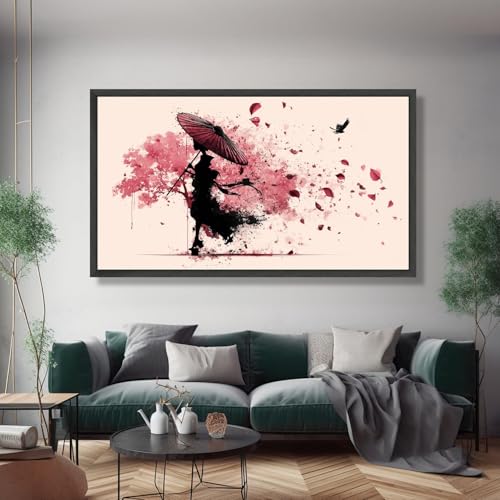 Décoration murale cerisier et geisha grand format 80 x 150 cm