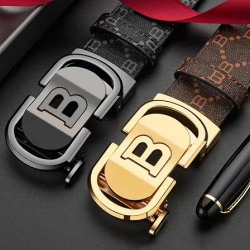 Mens Designer Ratchet Belts for Casual Jeans with Letters B,Leather Belts with Automatic Slide Buckle3