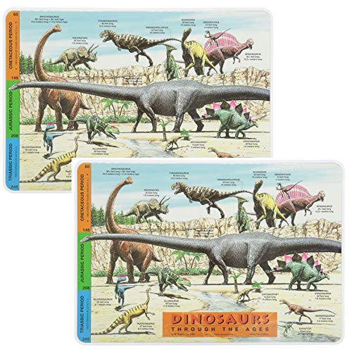 Painless Learning Educational Placemats for Kids Dinosaurs Laminated Washable Reversible Activities 2 Pack