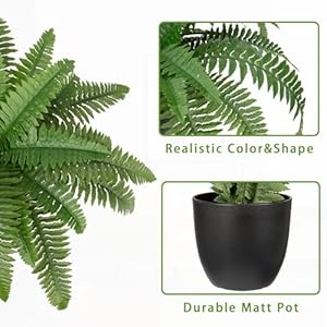 Fake Fern Potted Plant Artificial Boston Ferns in Pot 35 Leaves for Outdoors Indoor Faux Fern Bush Plant 236inch for Patio Garden Farmhouse Windowsill Office Living Room Decoration Home Decor