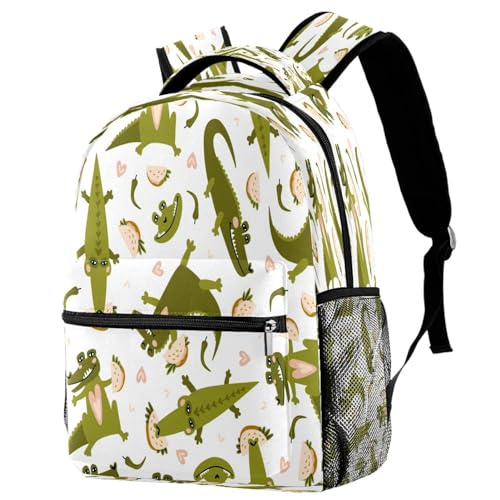 Sac à dos d'école anti-papiers cornés motif crocodile vert pour ados