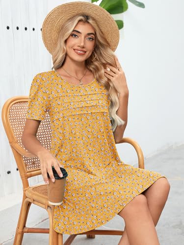 Image of Heymoments Women's Short Sleeve Crewneck Sundress Summer Casual A-Line Beach Dress with Pockets S-2XL