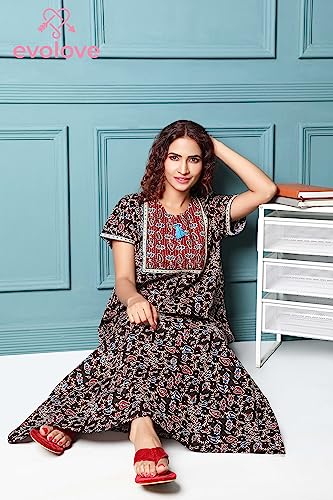 Image of Evolove Women's Cotton Long Maxi Night Gown Nighty Dress with Pocket, Super Soft Comfortable (LNG-Cotton-2)