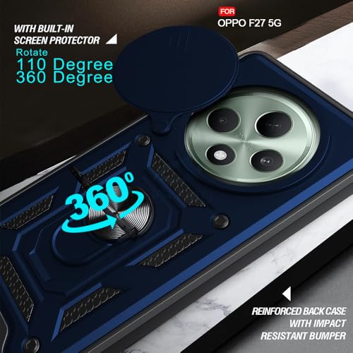 Image of AESTMO Tough Armor Oppo F27 5G Bumper Back Case Cover | Ring Holder & Sliding Camera Shield Cover | 360 Degree Protection Back Case Cover for Oppo F27 5G (Blue)