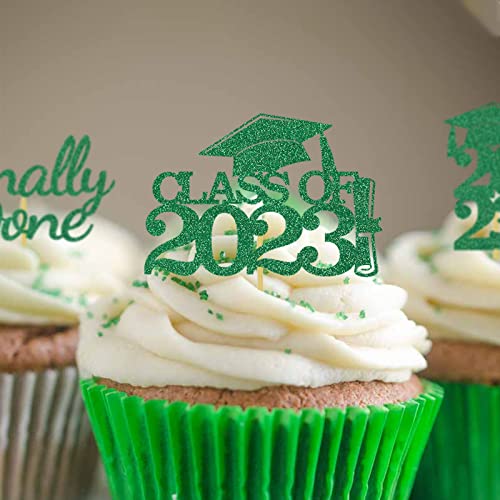 48Pcs Graduation Cupcake Topper Glitter Grad Class Food Picks Congratulations Party Decoration Ideas Green #TOP4