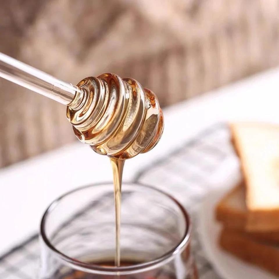 2 PCs Transparent 6 Inch Glass Honey Dipper Sticks Stirring Sticks Server? Honey Wand for Honey Pot Jar Containers Honey Dispense Drizzle, Clear Asparagus Servers Flatware