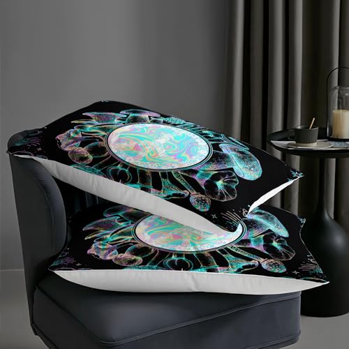Image of AILONEN Mushroom Comforter Set - Queen Size, 3D Neon Bedding Set, Sun and Moon Comforter Sets, Cartoon Mushroom Duvet Set - 3 Pieces, 1 Quilt and 2 Pillowcases