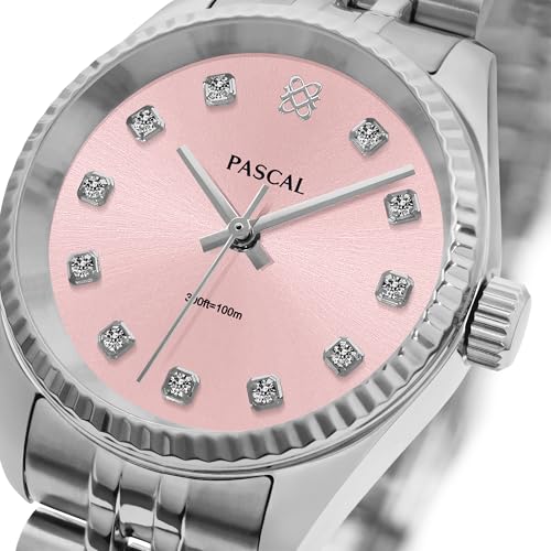 Image of PASCAL Timeless Classic Diamond Watch for Women Men, Swiss Quartz | Lab-Grown Diamonds, Sapphire Crystal, Stainless Steel Strap, 10 ATM Waterproof, Luxury Watch Gift,Fits Wrist 6.5 inch-9.5 inch