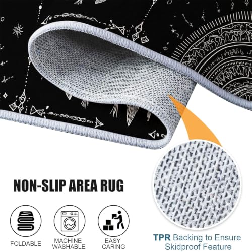 Tapis noir gothique lune soleil feuillage lavable en machine 80 cm - 8