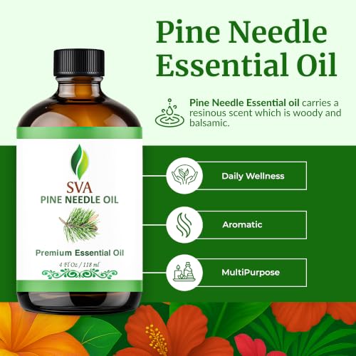 Image of SVA Pine Needle Essential Oil 4 Fl Oz - for Diffuser, Skin & Hair Care - Ideal for Massage & DIY Blends - with Dropper