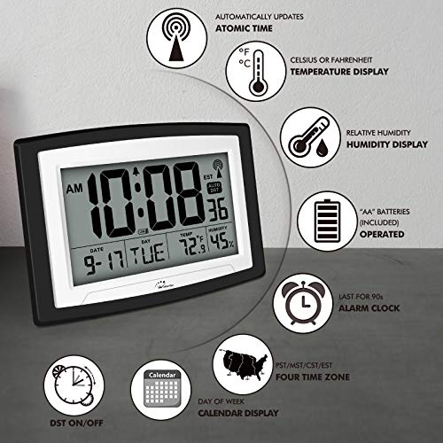 Wallarge Atomic Clock With Indoor Temperature And Humidity, 12.5 Inch Self-Setting Digital Wall Clock Or Desk Clock, Battery Operated Digital Clock Large Display For Seniors thumb #5