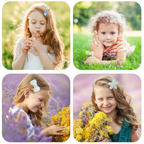 Image of PALAY 8Pcs Cute Cinnamoroll Hair Clips for Girls Kids, Kawaii Cartoon Tic Tac Barrettes, Plush Flower Baby Hair Accessory, Blue