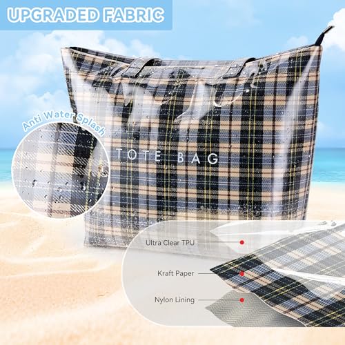 Image of KALIDI PVC Zipper Tote Bag, Jelly Kraft Paper Beach Bag Large Hobo Carry All Travel Shopping Handbag Plastic Shoulder Bag