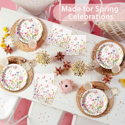 Image of Qinyoung 100 Wildflower Party Plates Napkins, Wildflowers Disposable