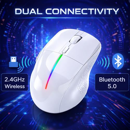 Image of Ant Globe 50 Rechargeable Wireless Optical Mouse| Dual Mode BT & 2.4GHz USB | 3200 Adjustable DPI, 6 Buttons, 50Hr Battery Life| Lightweight Ergonomic Design for Laptop, PC, Mac,Tablet &Mobile White