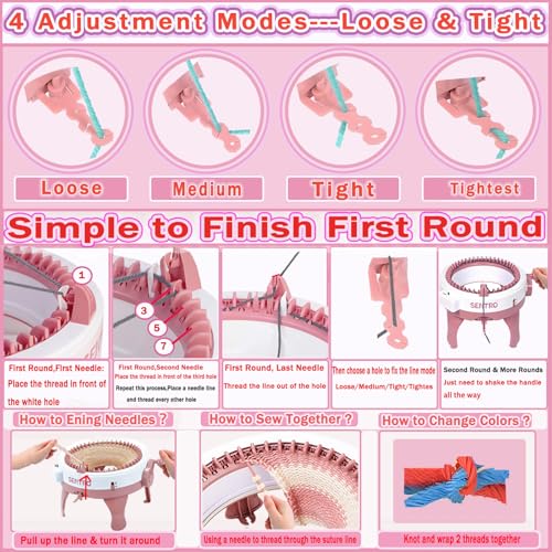 Image of PKHOUHYI Sentro Knitting Machine,Sentro 48 Needles Knitting Machine with Row Counter Automatic Circular Weaving Spinning Knitting Loom Machine Kit for Adults and Beginners (Sentro 48AAA)