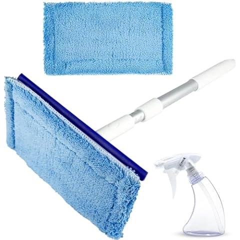 ITTAHO Windshield Cleaning Tool, Car Window Cleaning with Extra Spray Bottle, Household Squeegee Mirror Cleaning Tool with Extension Pole for Shower Glass Door-2 Microfiber Pads Cover